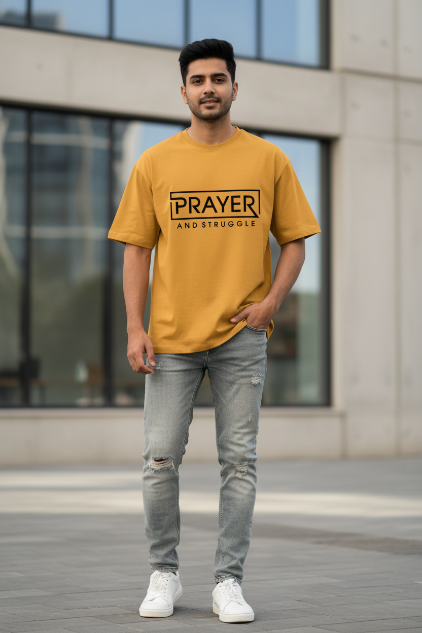 Men's Prayer & Struggle Graphic Cotton Oversized T-Shirt | Motivational Casual Tee