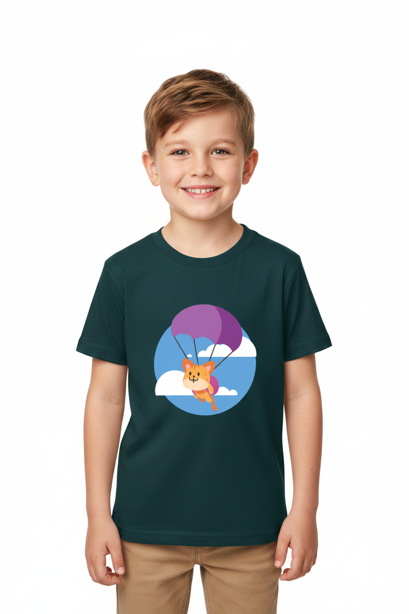 Cute Parachute Fox Kids White Cotton T-Shirt | Soft & Comfortable