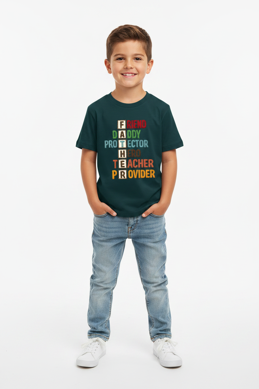 Kids Father's Day Typography Printed T-Shirt | 100% Cotton | White |