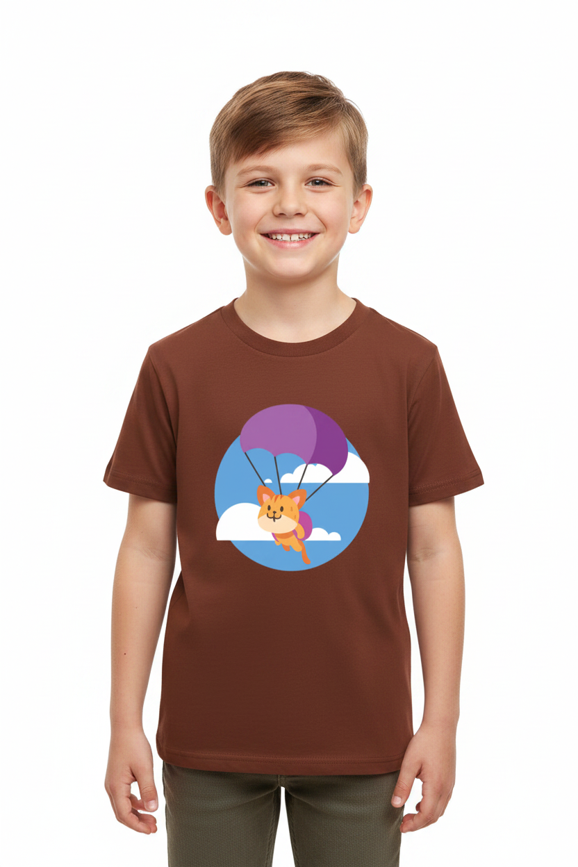 Cute Parachute Fox Kids White Cotton T-Shirt | Soft & Comfortable