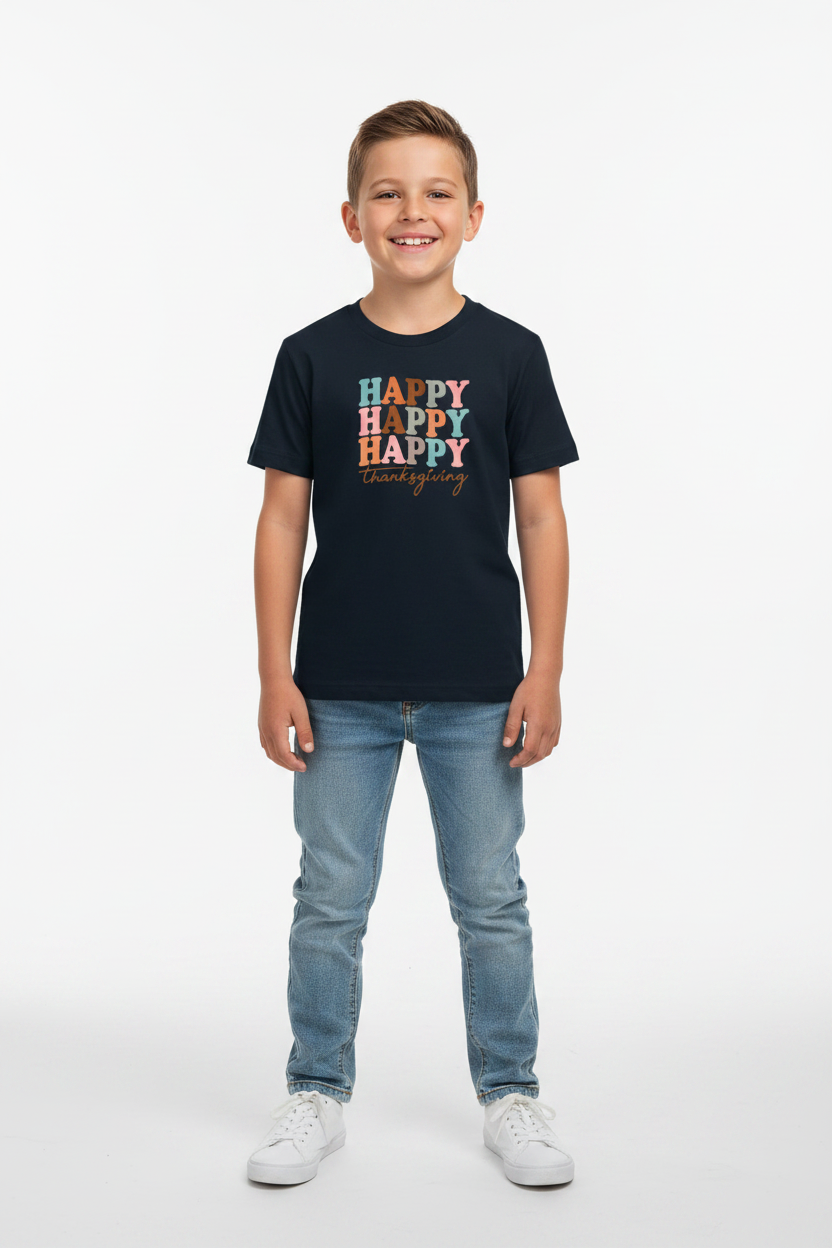Happy Thanksgiving Graphic Printed Boys Cotton T-Shirt