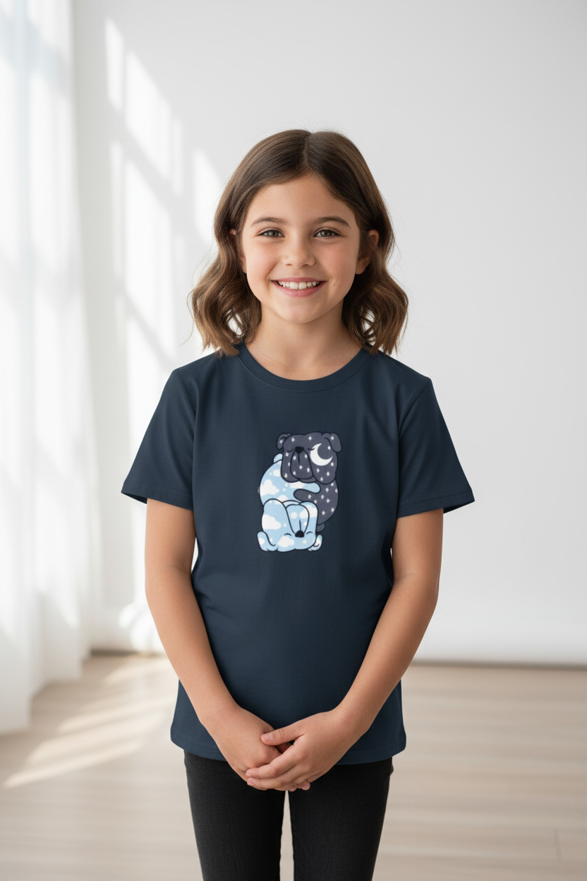 Cute Day & Night Puppy Kids Printed Cotton T-Shirt