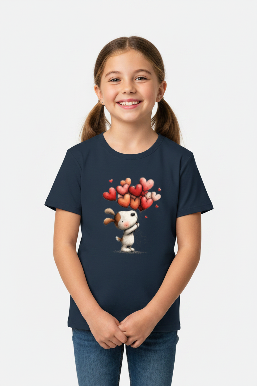 Cute Bunny with Heart Balloons Kids T-Shirt | Adorable Cartoon Graphic Tee