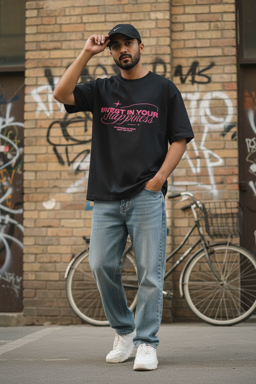 Invest in Your Happiness Oversized Graphic T-Shirt | Premium Cotton | Unisex