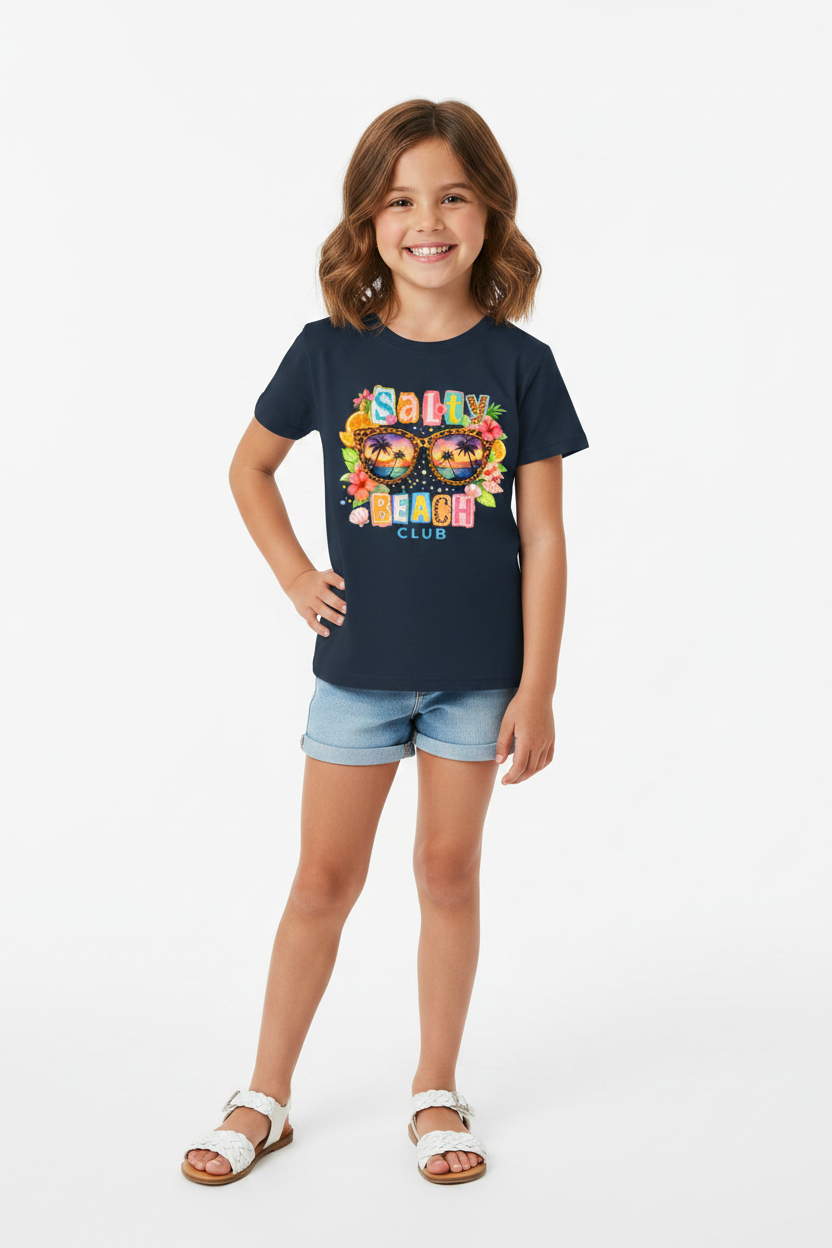 Salty Beach Club Kids Graphic T-Shirt | Summer Vacation Print