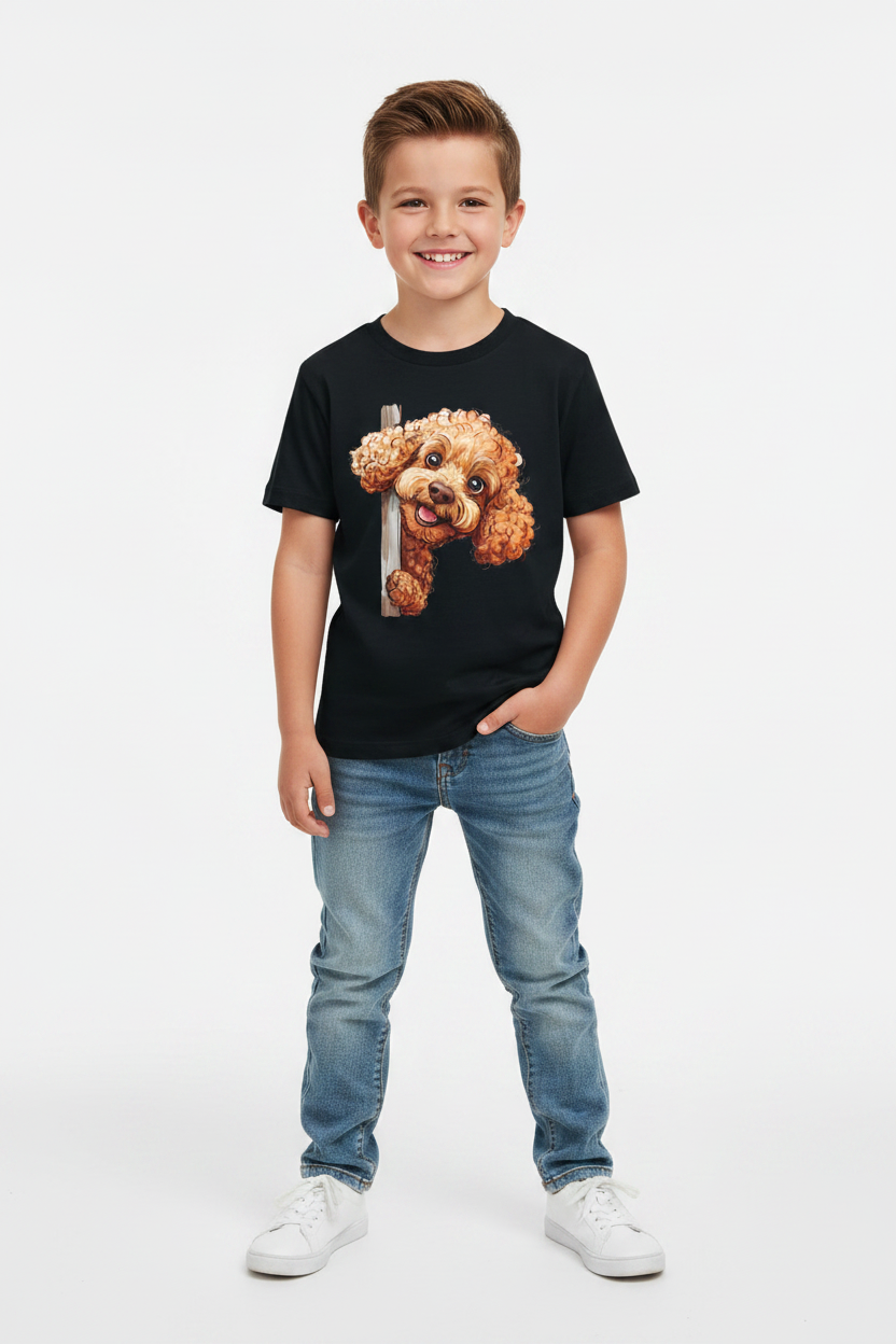Cute Peekaboo Poodle Kids T-Shirt | Funny Dog Printed Boys Tee