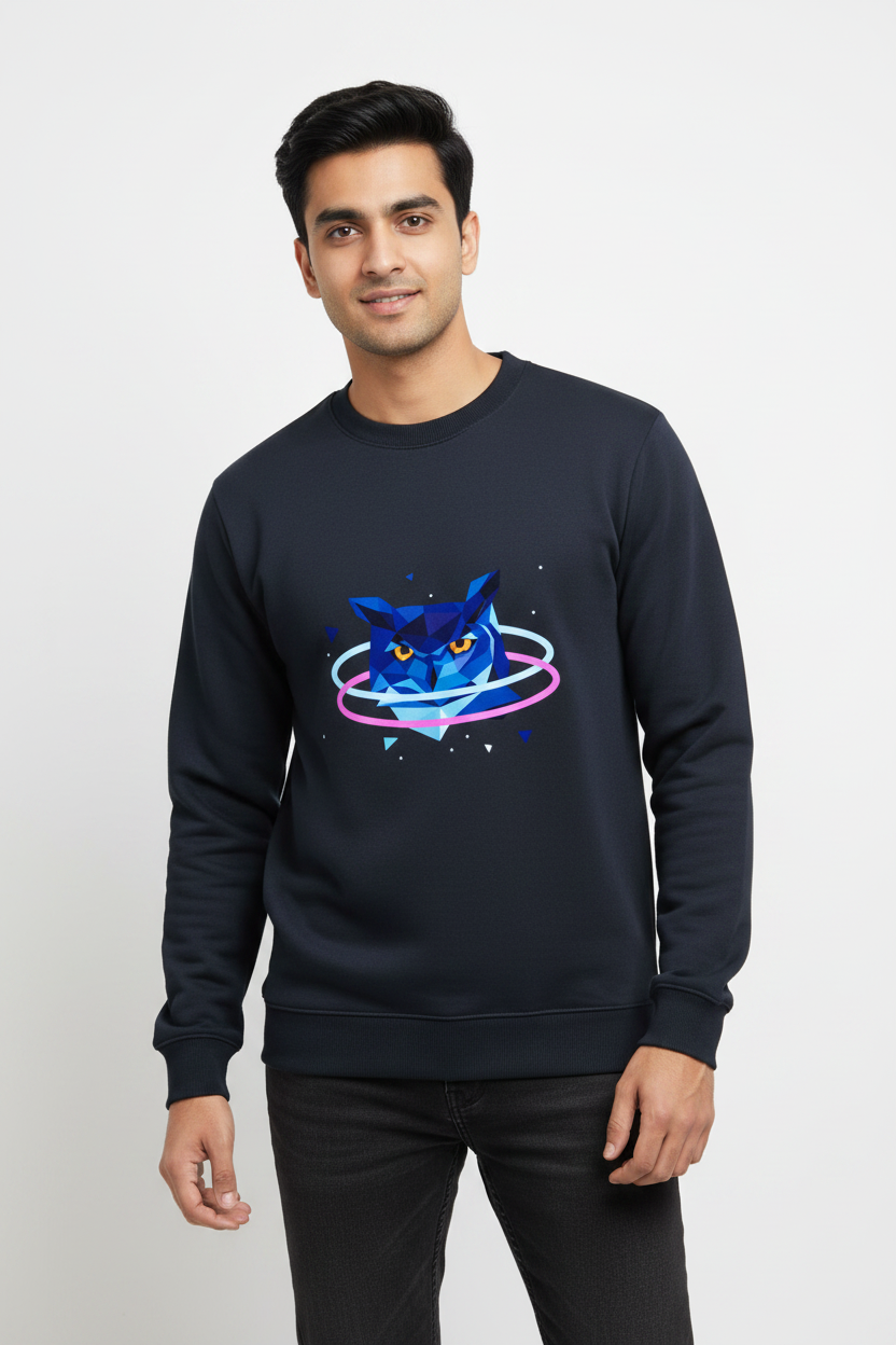 Men's Geometric Galaxy Wolf Graphic Cotton Sweatshirt | Premium Full Sleeve Round Neck |