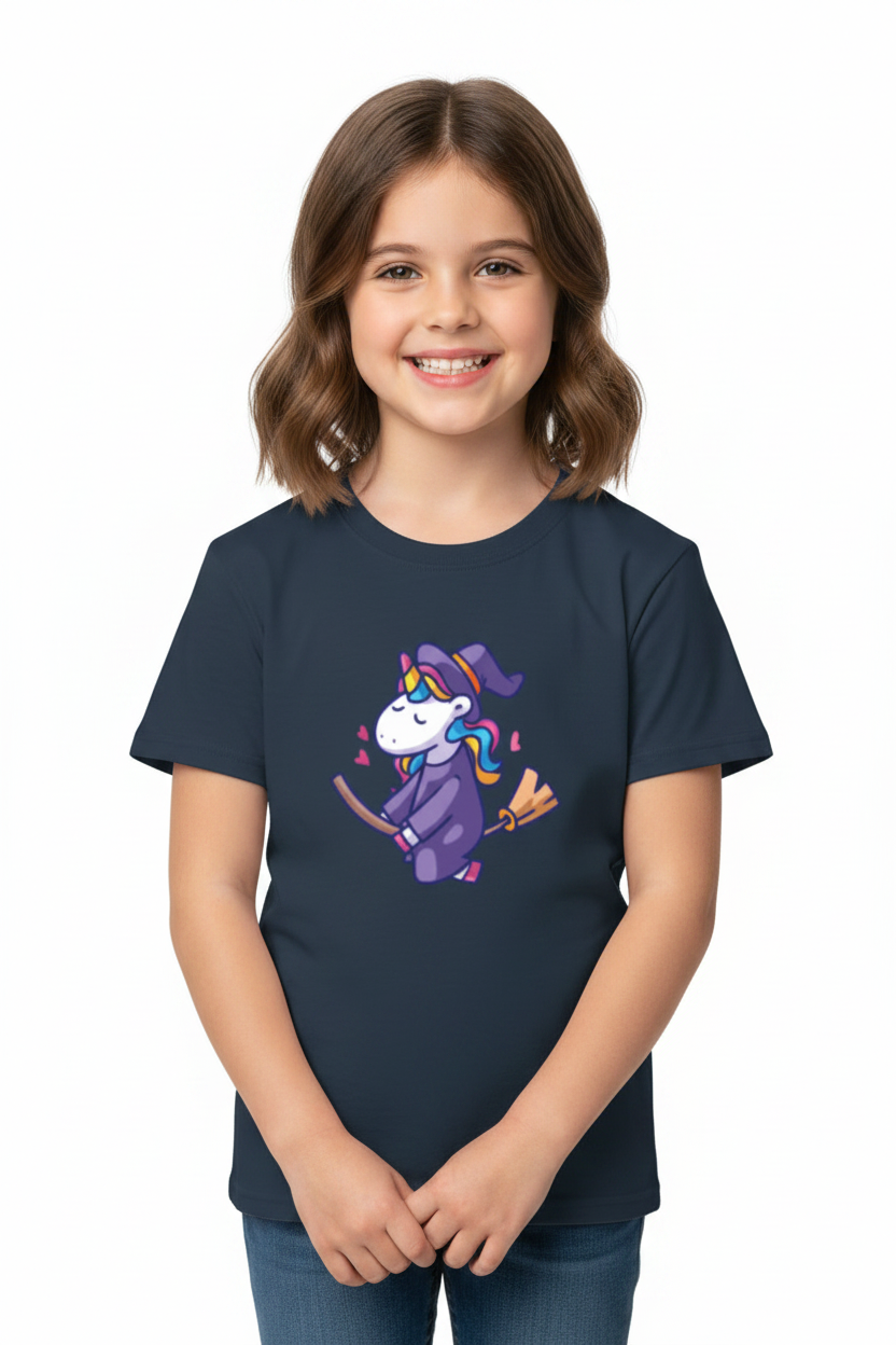 Cute Unicorn Witch Kids Girls Half Sleeve Cotton T-Shirt | Soft & Comfortable | Made in India