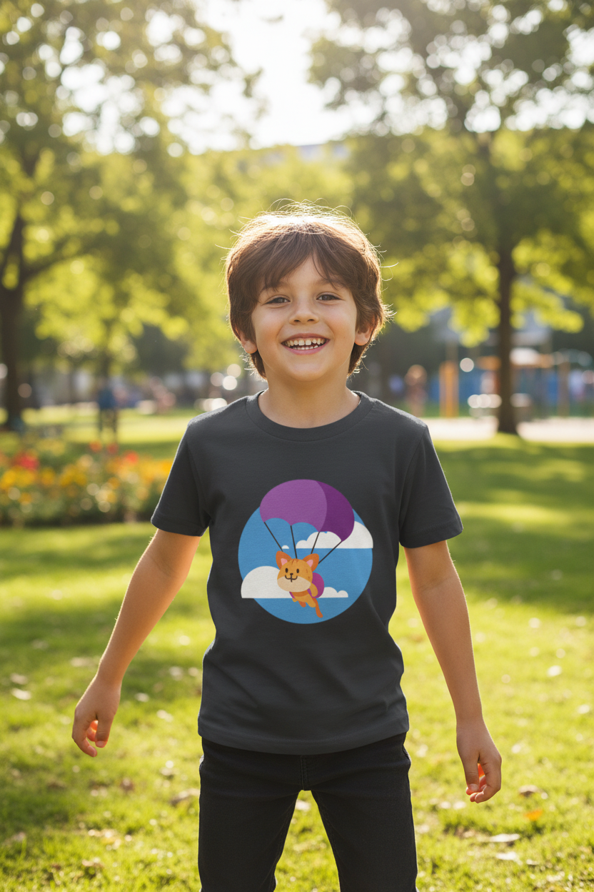 Cute Parachute Fox Kids White Cotton T-Shirt | Soft & Comfortable