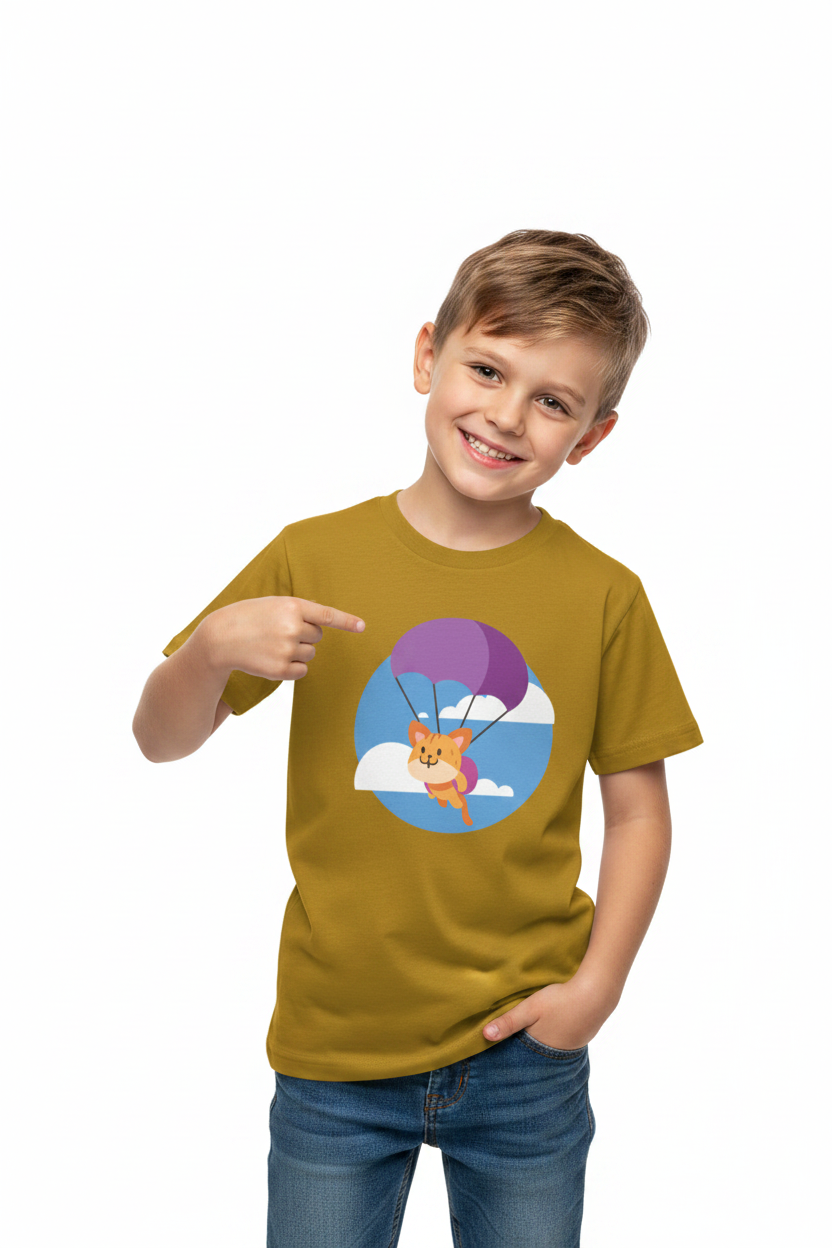Cute Parachute Fox Kids White Cotton T-Shirt | Soft & Comfortable