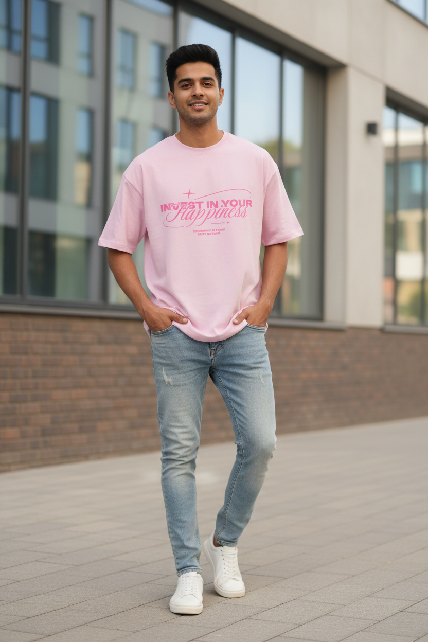 Invest in Your Happiness Oversized Graphic T-Shirt | Premium Cotton | Unisex