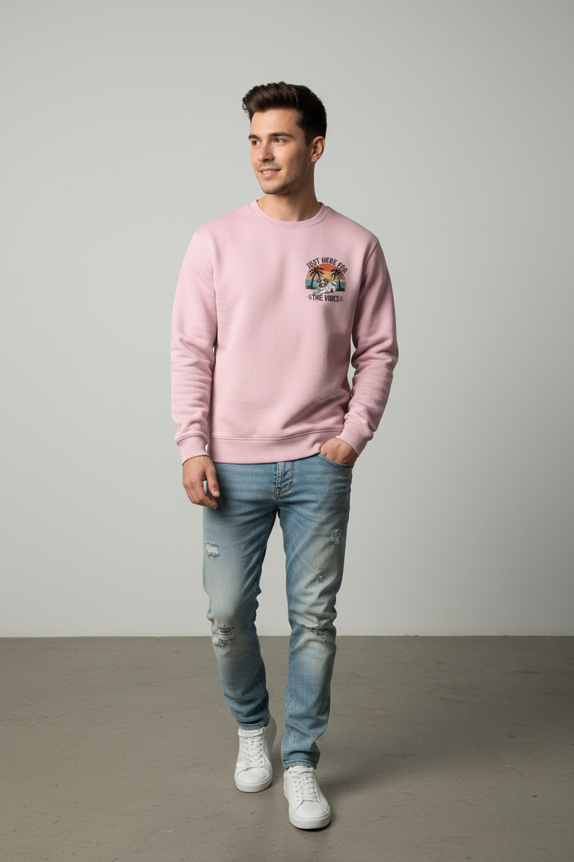Just Here for the Vibes Men's Premium Mustard Cotton Sweatshirt