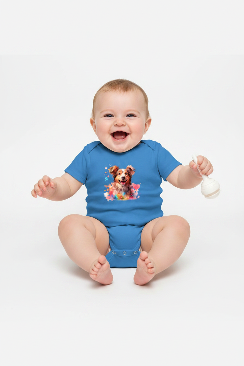 Cute Watercolor Dog Baby Onesie | Soft Cotton Baby Bodysuit | Puppy Print Romper