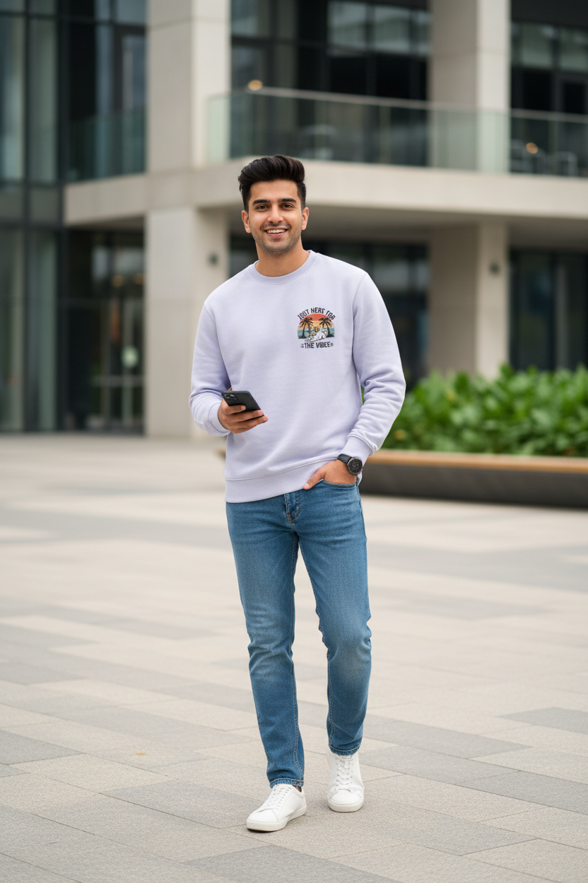 Just Here for the Vibes Men's Premium Mustard Cotton Sweatshirt