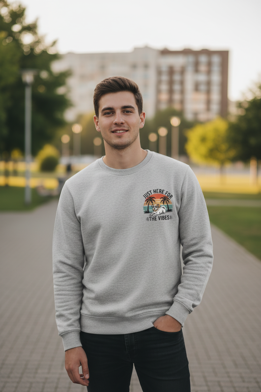 Just Here for the Vibes Men's Premium Mustard Cotton Sweatshirt