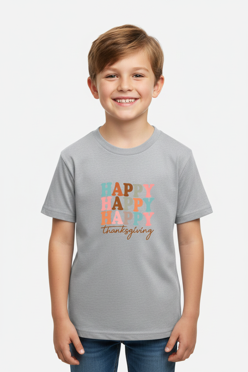 Happy Thanksgiving Graphic Printed Boys Cotton T-Shirt
