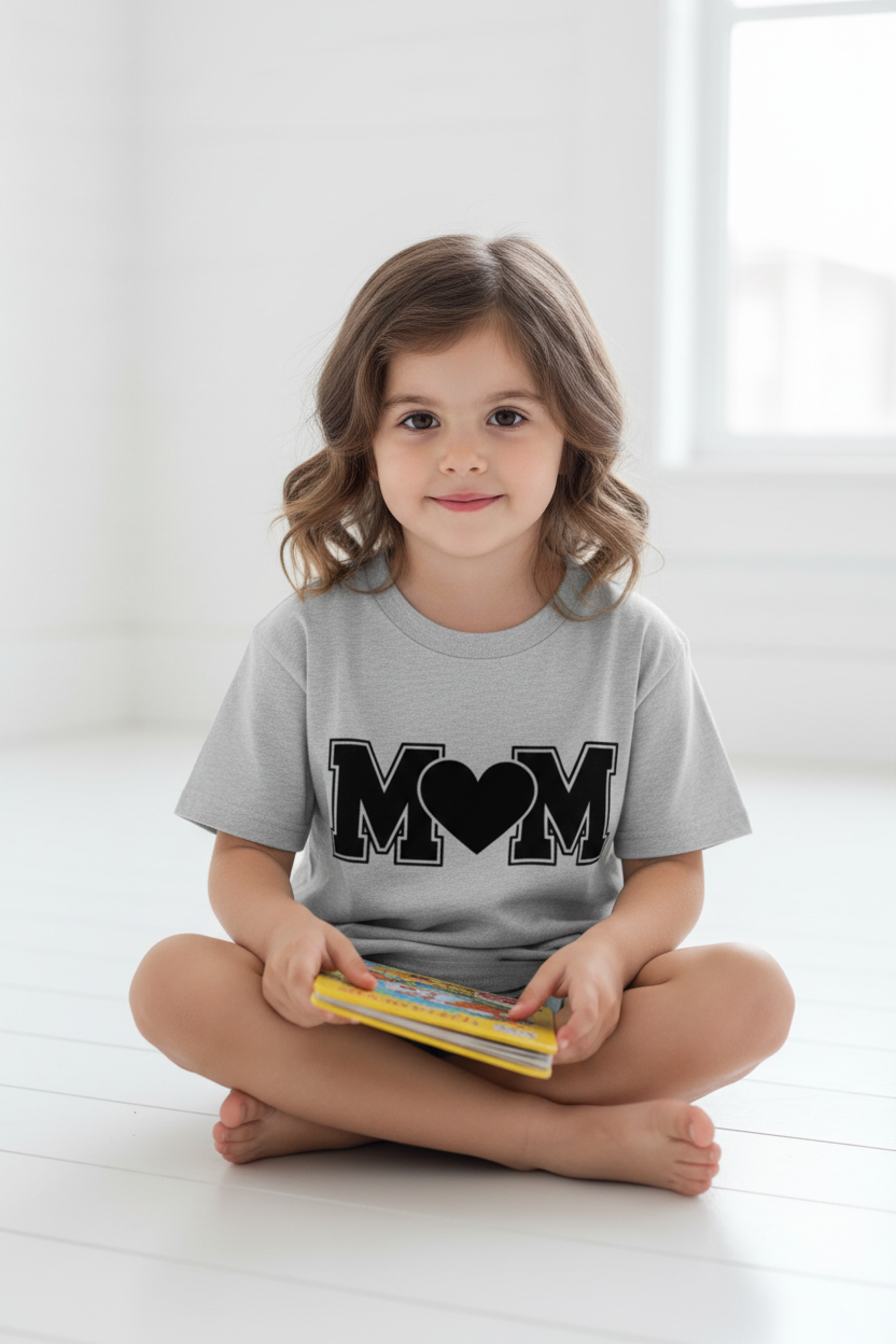 MOM Heart Graphic Kids T-Shirt | Cute Love Print Cotton Tee for Boys & Girls