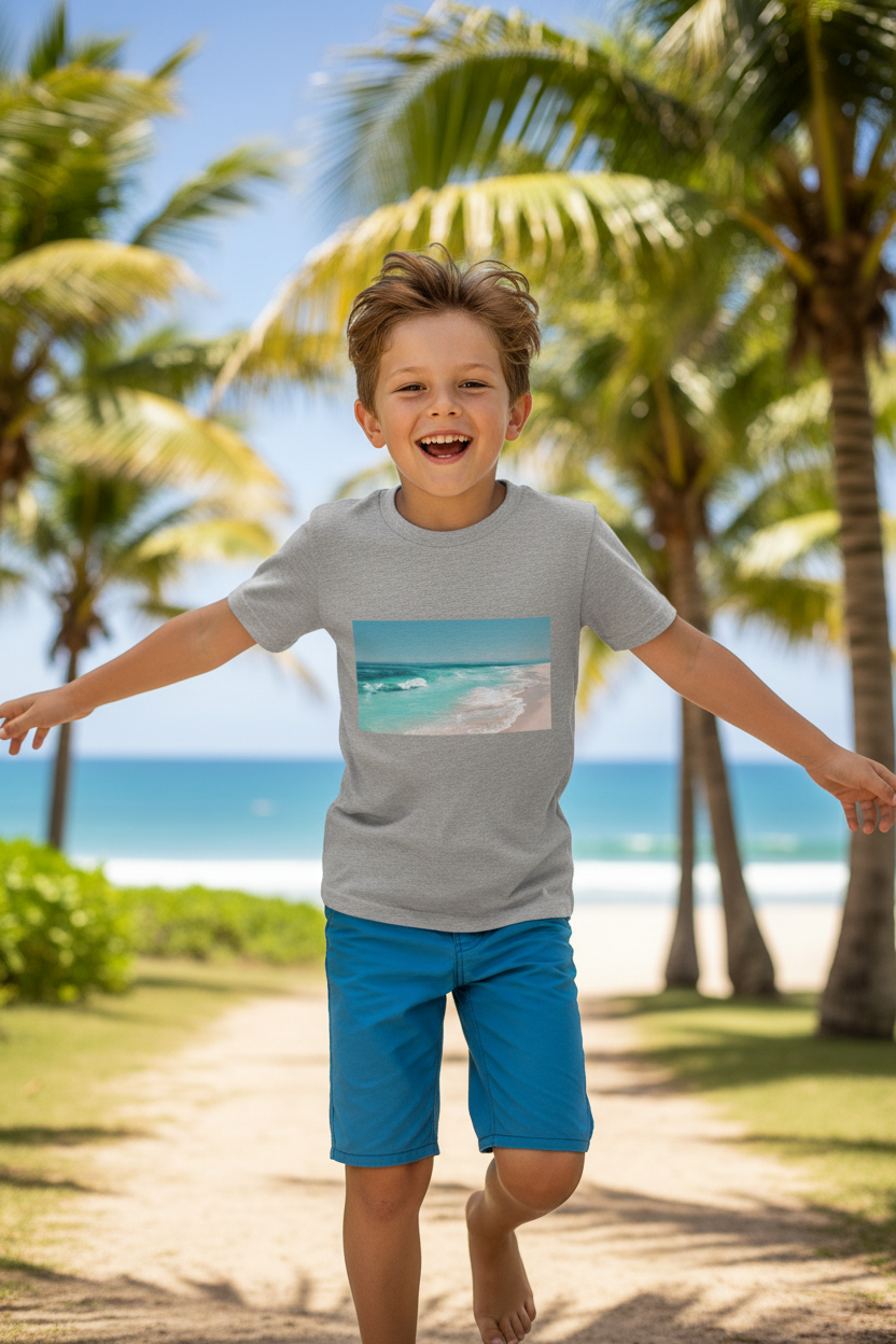 Kids Beach Vibes Graphic Printed Half Sleeve T-Shirt | Soft Cotton | Regular Fit