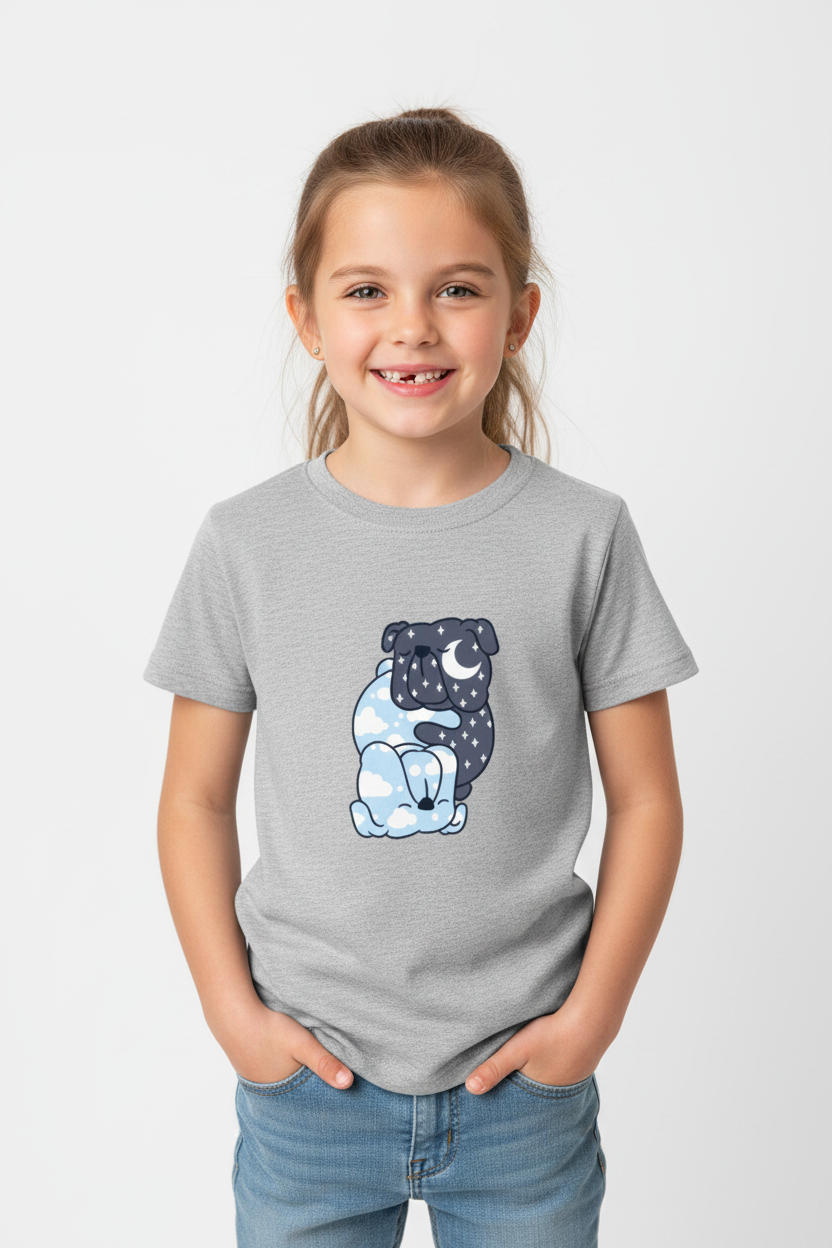 Cute Day & Night Puppy Kids Printed Cotton T-Shirt