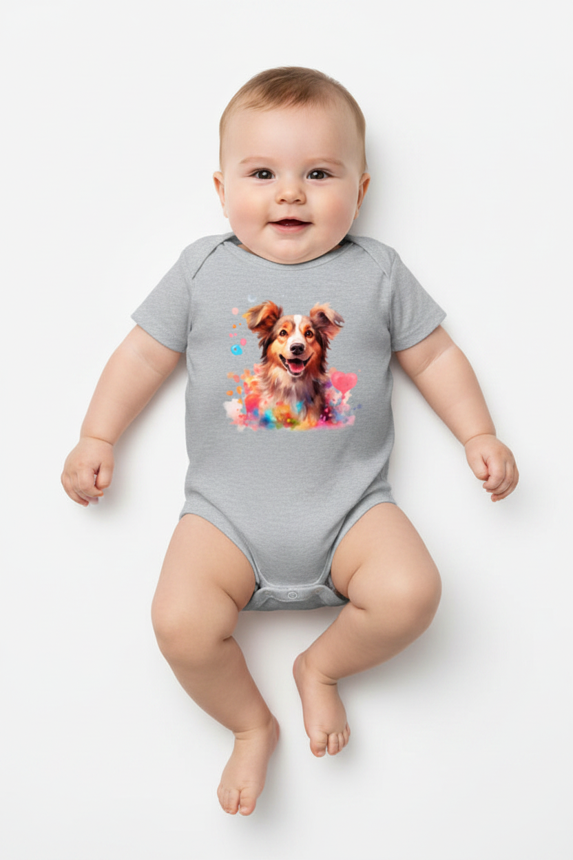 Cute Watercolor Dog Baby Onesie | Soft Cotton Baby Bodysuit | Puppy Print Romper