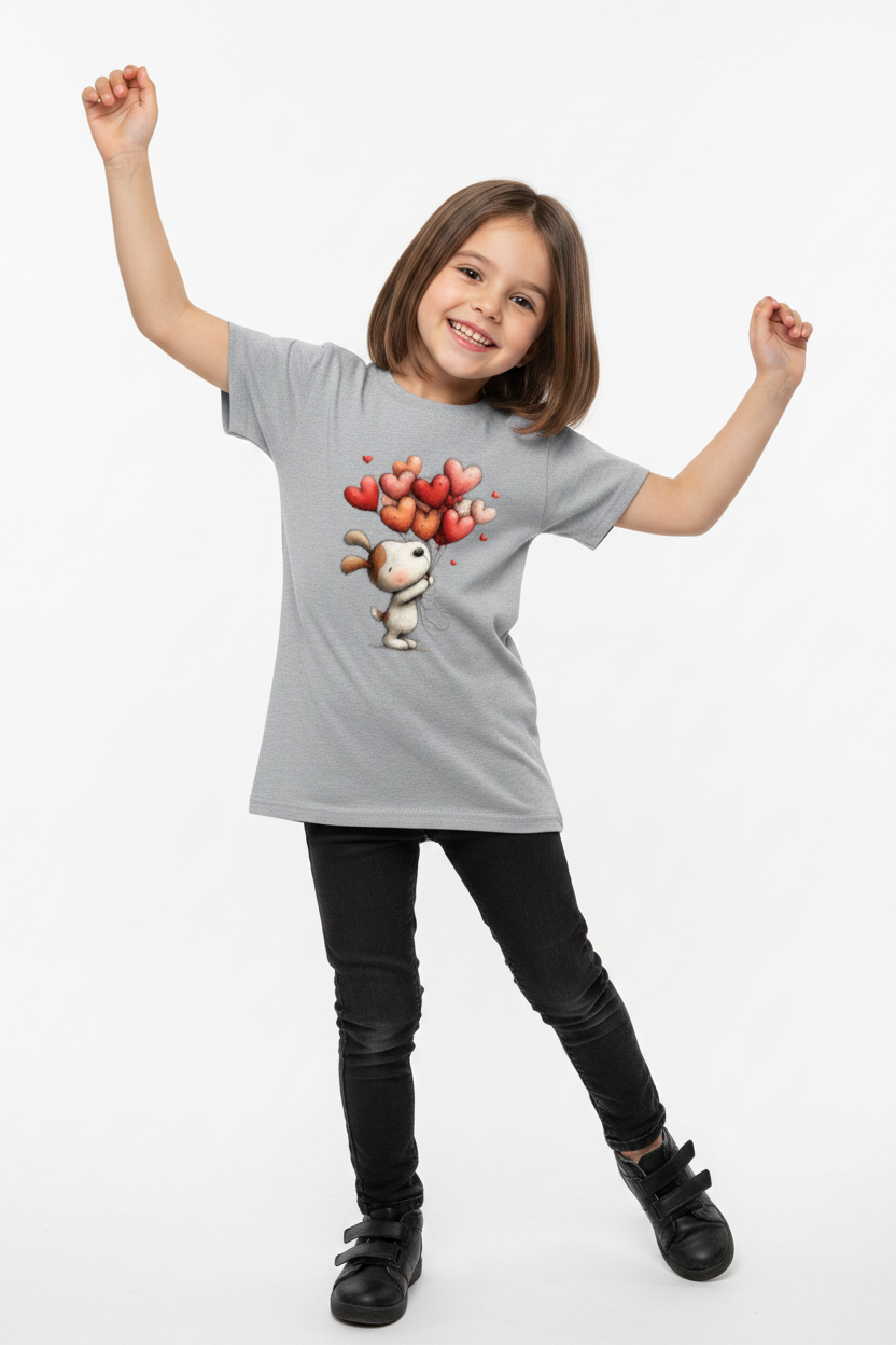 Cute Bunny with Heart Balloons Kids T-Shirt | Adorable Cartoon Graphic Tee