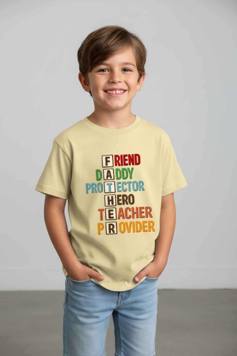 Kids Father's Day Typography Printed T-Shirt | 100% Cotton | White |
