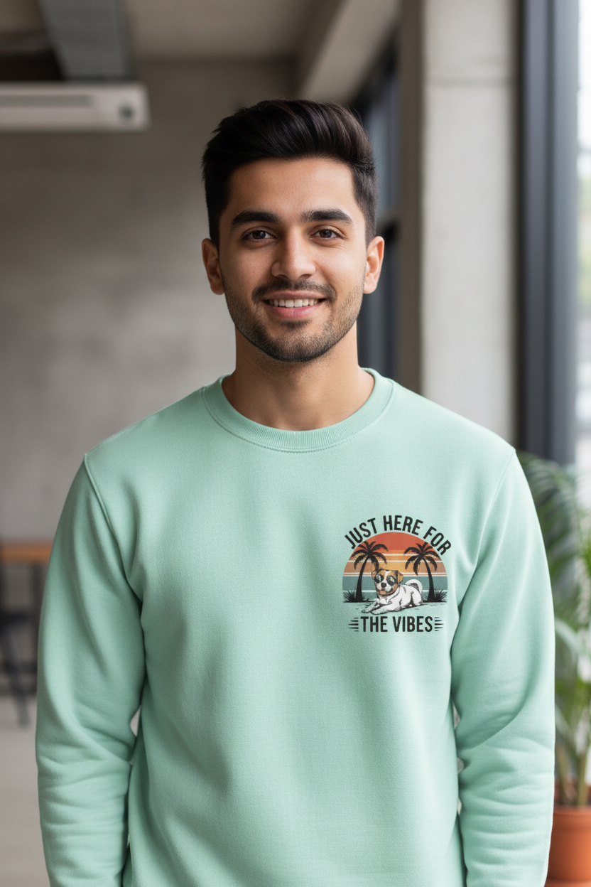 Just Here for the Vibes Men's Premium Mustard Cotton Sweatshirt