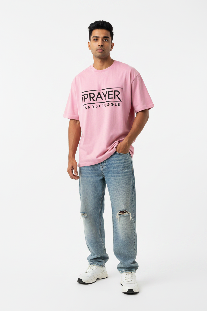 Men's Prayer & Struggle Graphic Cotton Oversized T-Shirt | Motivational Casual Tee