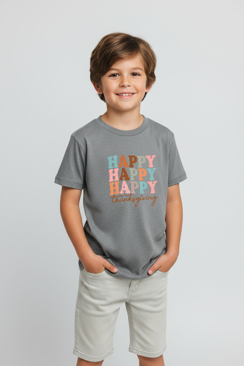 Happy Thanksgiving Graphic Printed Boys Cotton T-Shirt