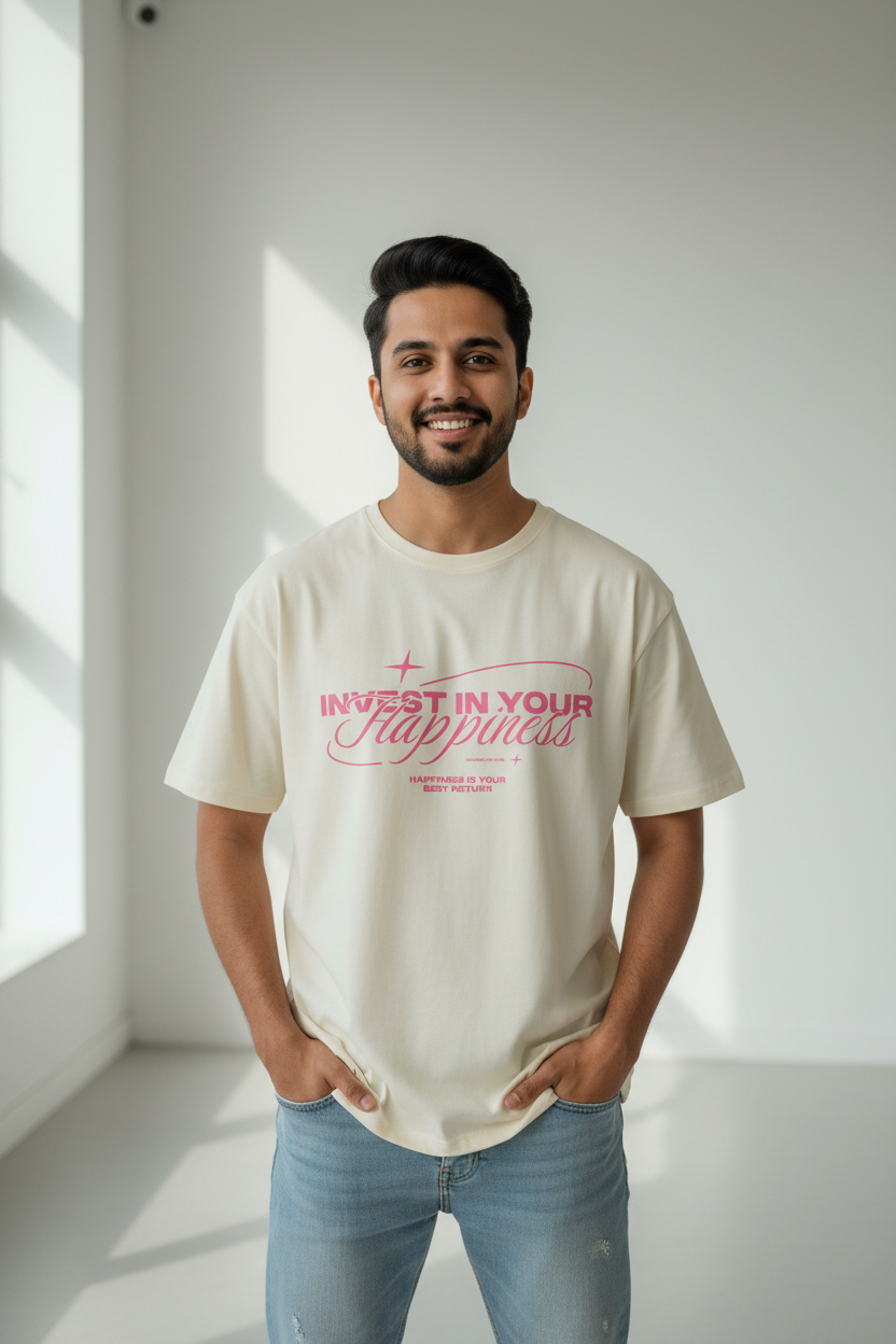Invest in Your Happiness Oversized Graphic T-Shirt | Premium Cotton | Unisex