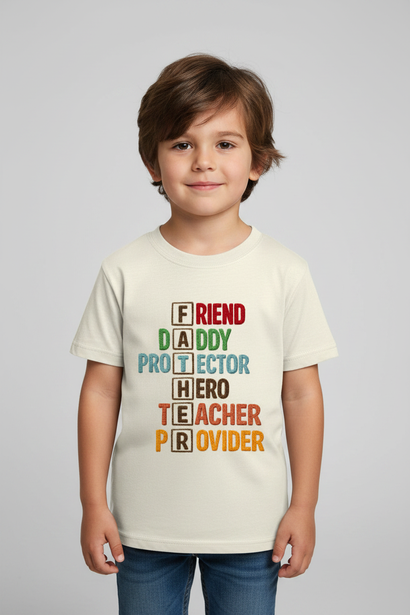 Kids Father's Day Typography Printed T-Shirt | 100% Cotton | White |