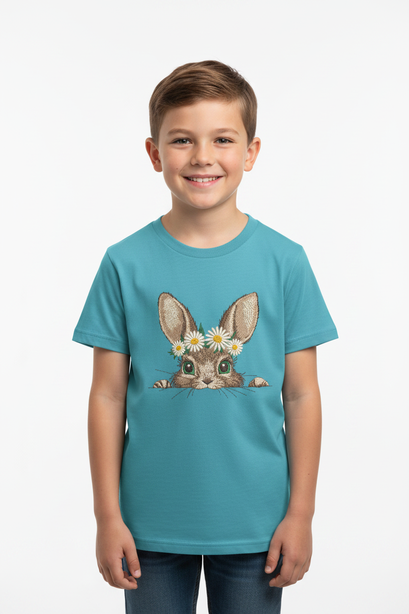 Cute Bunny Kids Cotton T-Shirt | Premium Graphic Print | Half Sleeve | White |