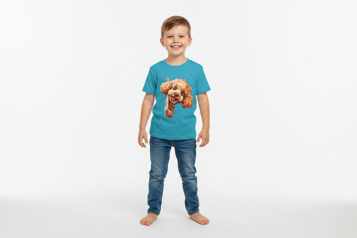 Cute Peekaboo Poodle Kids T-Shirt | Funny Dog Printed Boys Tee