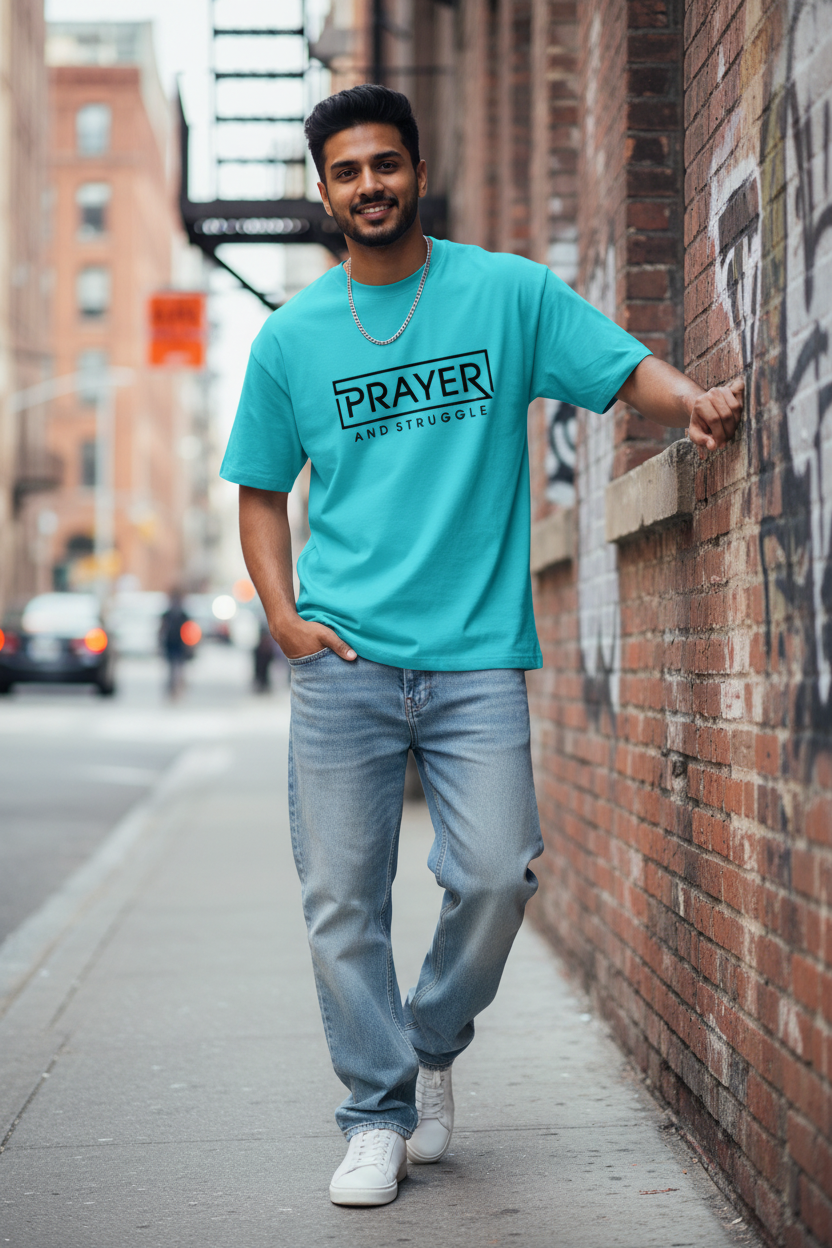 Men's Prayer & Struggle Graphic Cotton Oversized T-Shirt | Motivational Casual Tee