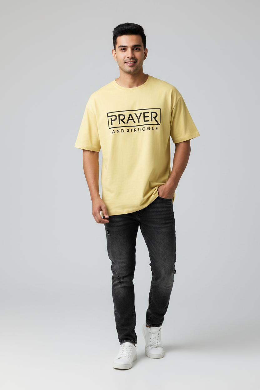 Men's Prayer & Struggle Graphic Cotton Oversized T-Shirt | Motivational Casual Tee