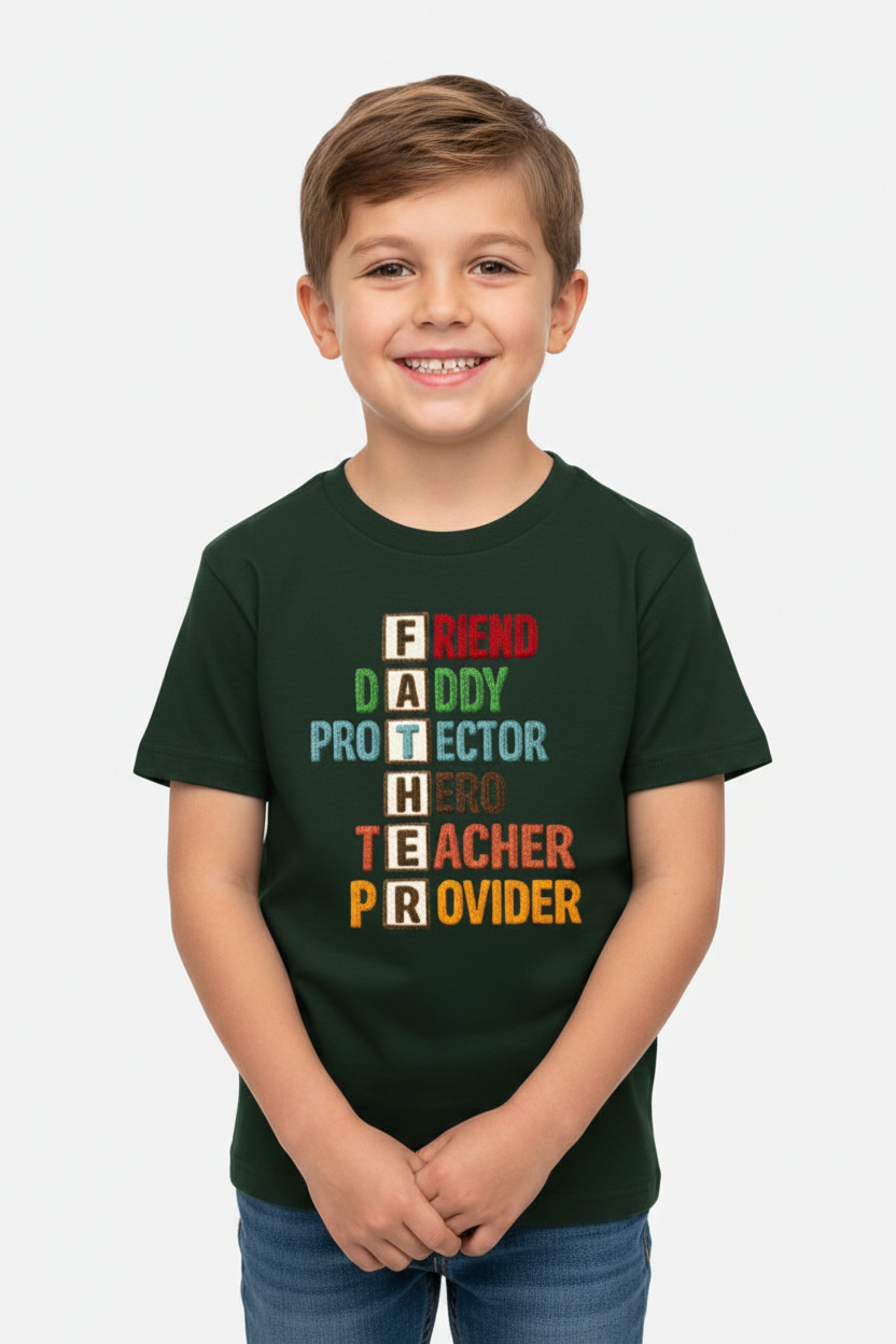 Kids Father's Day Typography Printed T-Shirt | 100% Cotton | White |