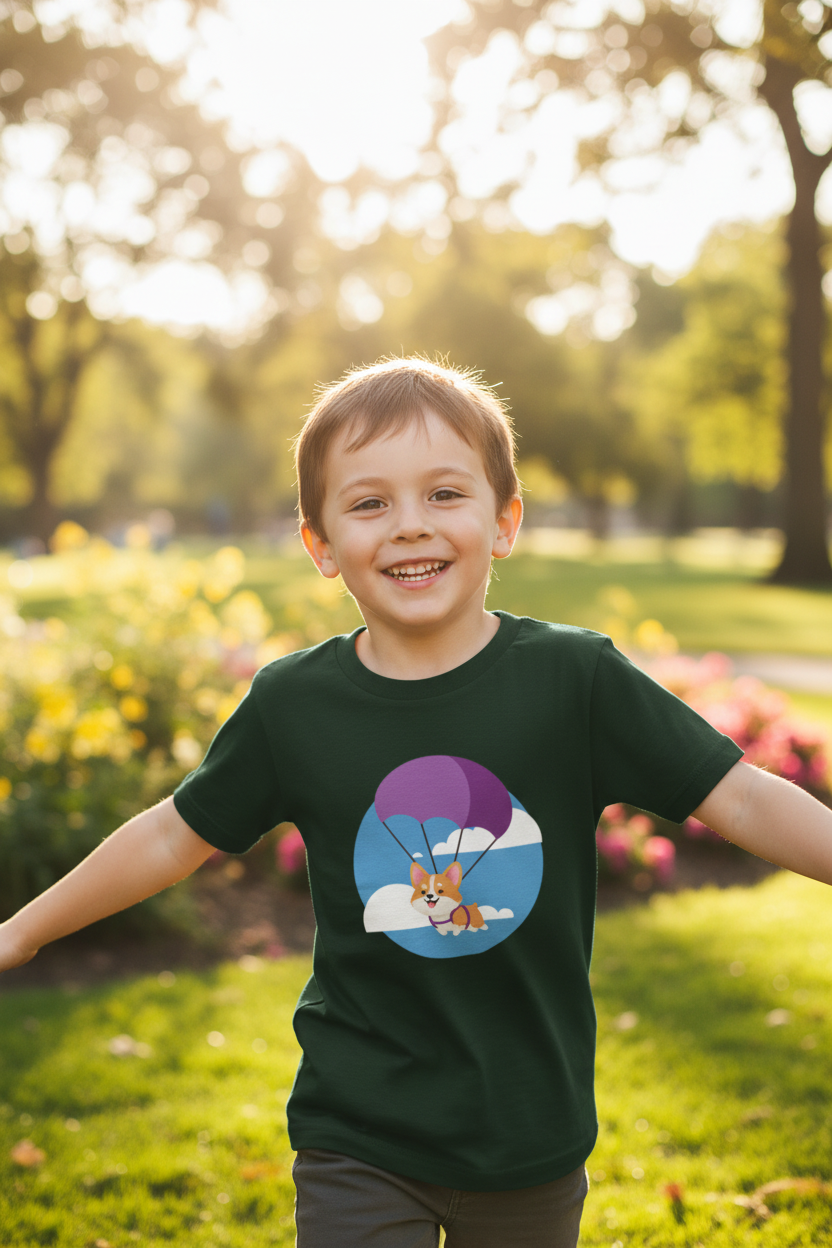 Cute Parachute Fox Kids White Cotton T-Shirt | Soft & Comfortable