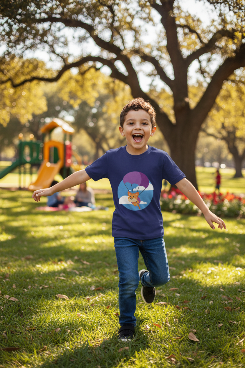 Cute Parachute Fox Kids White Cotton T-Shirt | Soft & Comfortable