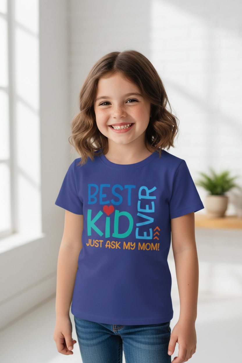 Best Kid Ever Printed Kids Half Sleeve T-Shirt | Soft Cotton | Navy Blue | Made in India