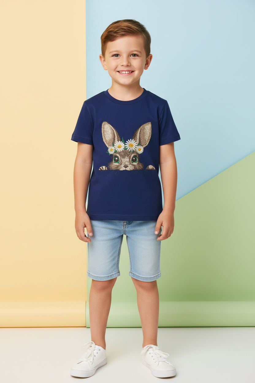 Cute Bunny Kids Cotton T-Shirt | Premium Graphic Print | Half Sleeve | White |