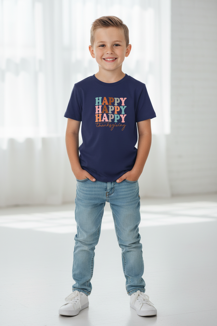 Happy Thanksgiving Graphic Printed Boys Cotton T-Shirt