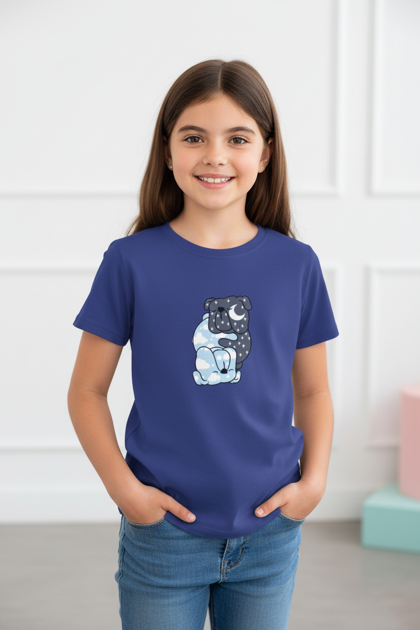 Cute Day & Night Puppy Kids Printed Cotton T-Shirt
