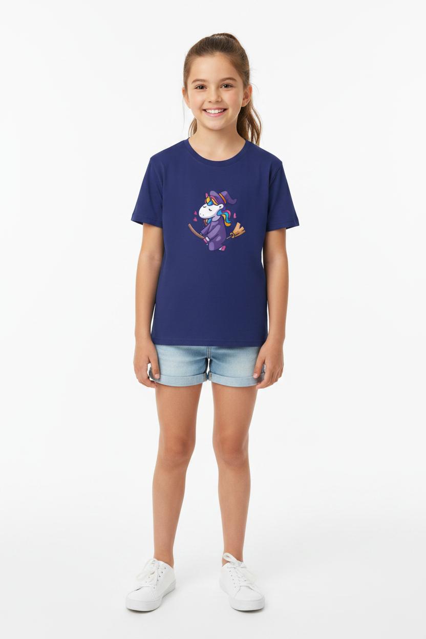 Cute Unicorn Witch Kids Girls Half Sleeve Cotton T-Shirt | Soft & Comfortable | Made in India