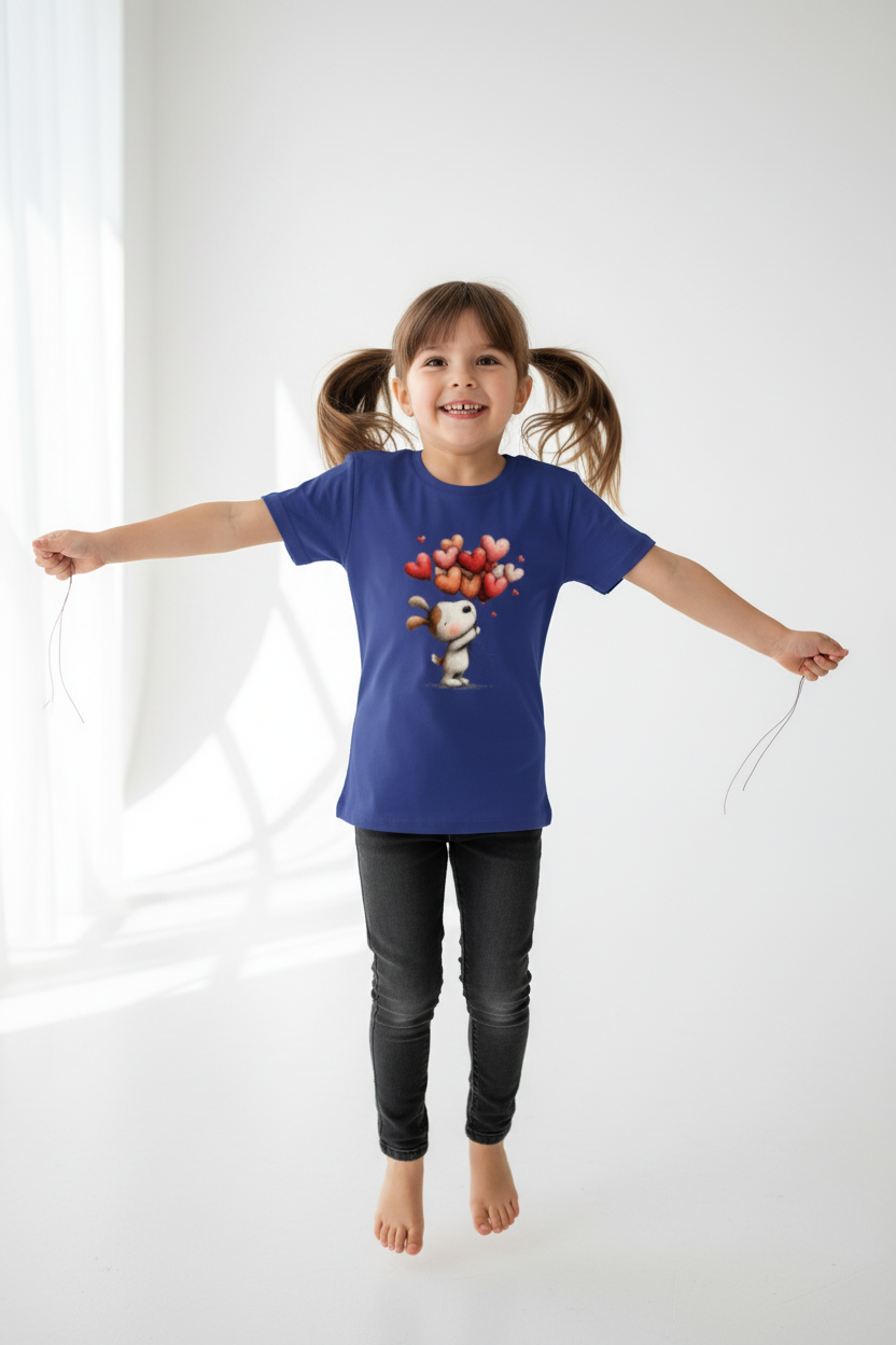 Cute Bunny with Heart Balloons Kids T-Shirt | Adorable Cartoon Graphic Tee