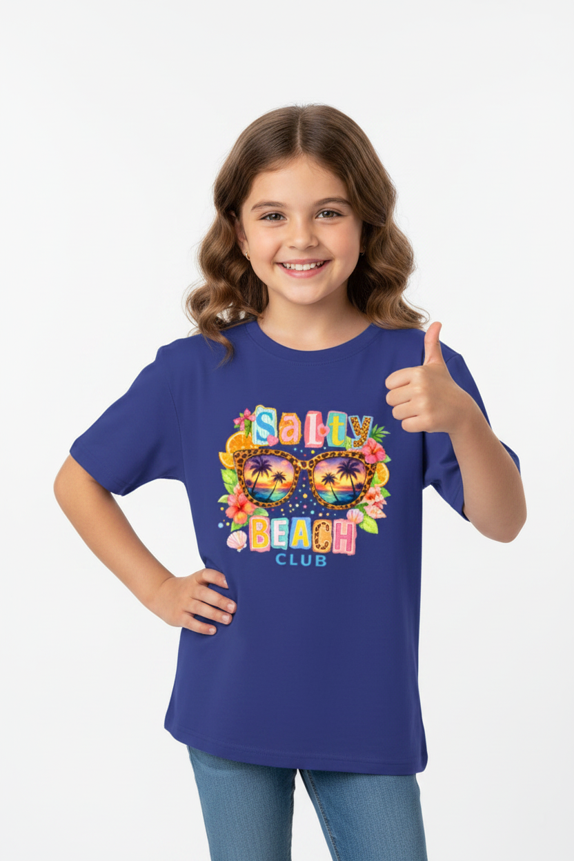 Salty Beach Club Kids Graphic T-Shirt | Summer Vacation Print
